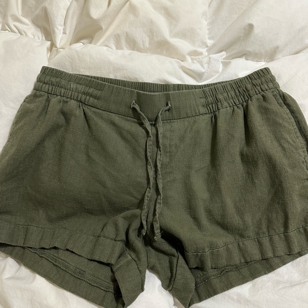 Olive Green Women's Linen Shorts